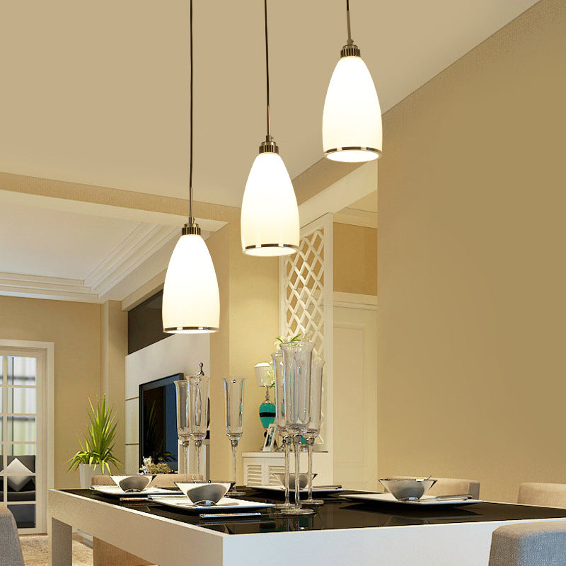 Minimalist 3-Light Satin Opal Glass Cluster Pendant in Chrome - Perfect for Dining Room