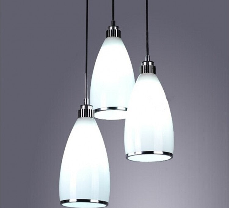 Sleek Satin Opal Glass Cluster Pendant - Minimalist Chrome 3-Light Suspension For Dining Room