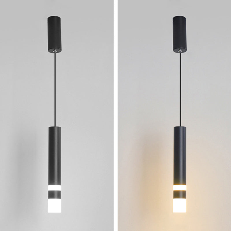 Black Tube Pendant Lamp: Modern Acrylic LED Ceiling Light Fixture for Bedroom
