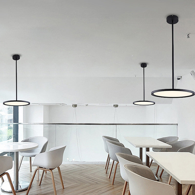 Minimalistic Acrylic Pendant LED Ceiling Light with Hanging Rod – Flat Shade Diner Lighting