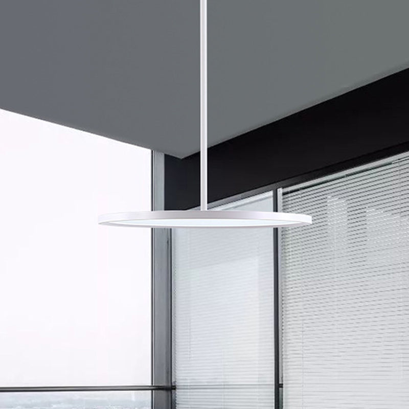 Minimalistic Led Pendant Ceiling Light With Hanging Rod And Flat Shade