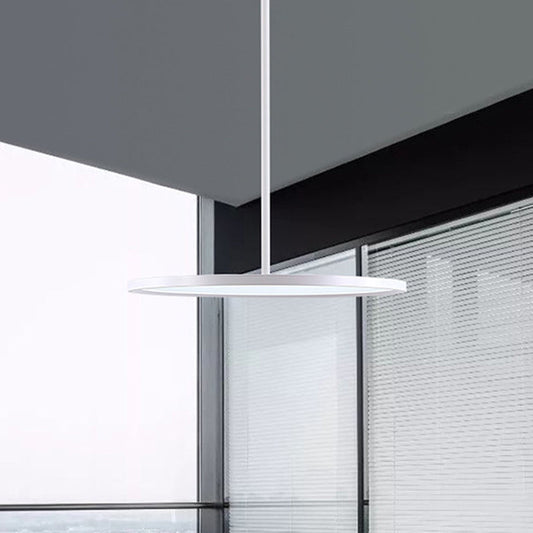 Minimalistic Led Pendant Ceiling Light With Hanging Rod And Flat Shade