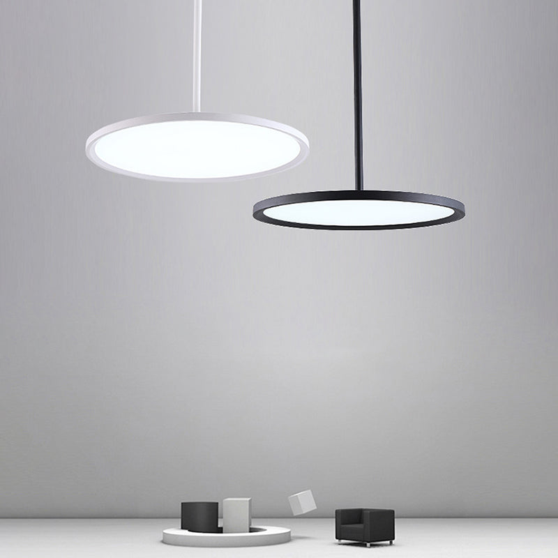 Minimalistic Acrylic Pendant LED Ceiling Light with Hanging Rod – Flat Shade Diner Lighting