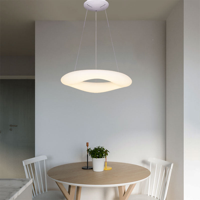 Minimalist Led Acrylic Suspension Lamp For Dining Room - White Loop Hanging Light Fixture