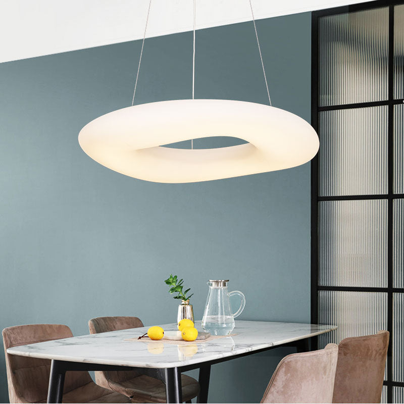 Lampe à suspension LED minimaliste en acrylique : luminaire suspendu en boucle blanche pour salle à manger