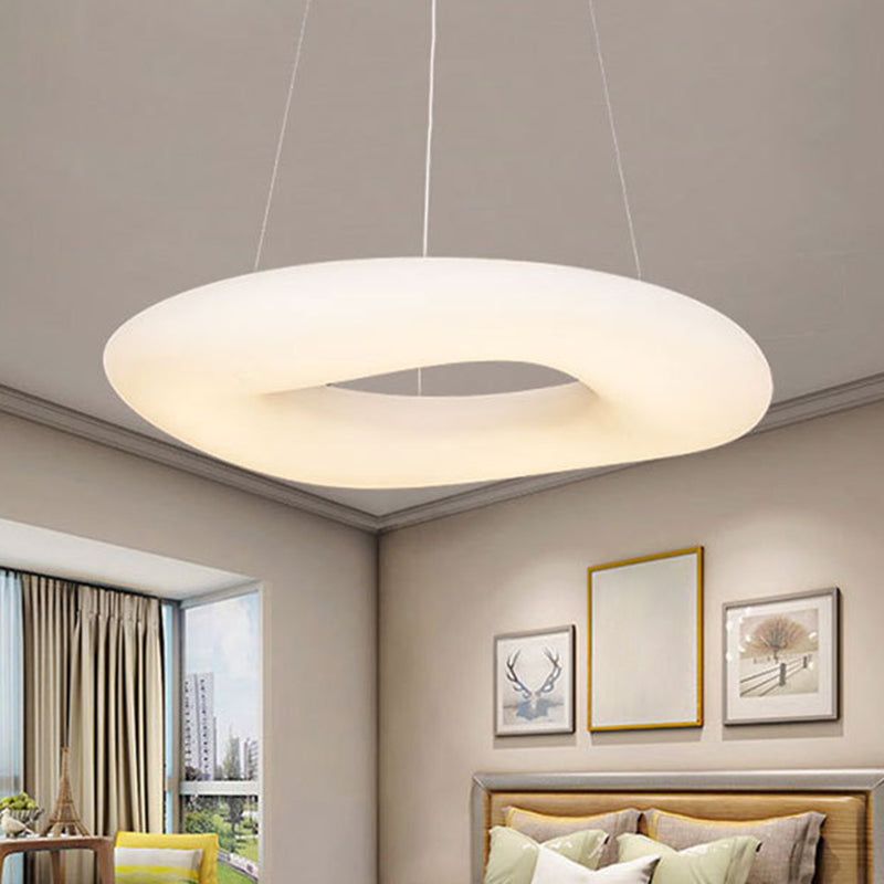 Minimalist Led Acrylic Suspension Lamp For Dining Room - White Loop Hanging Light Fixture