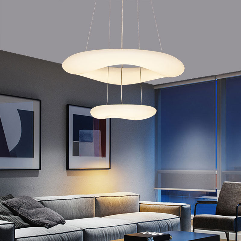 Lampe à suspension LED minimaliste en acrylique : luminaire suspendu en boucle blanche pour salle à manger