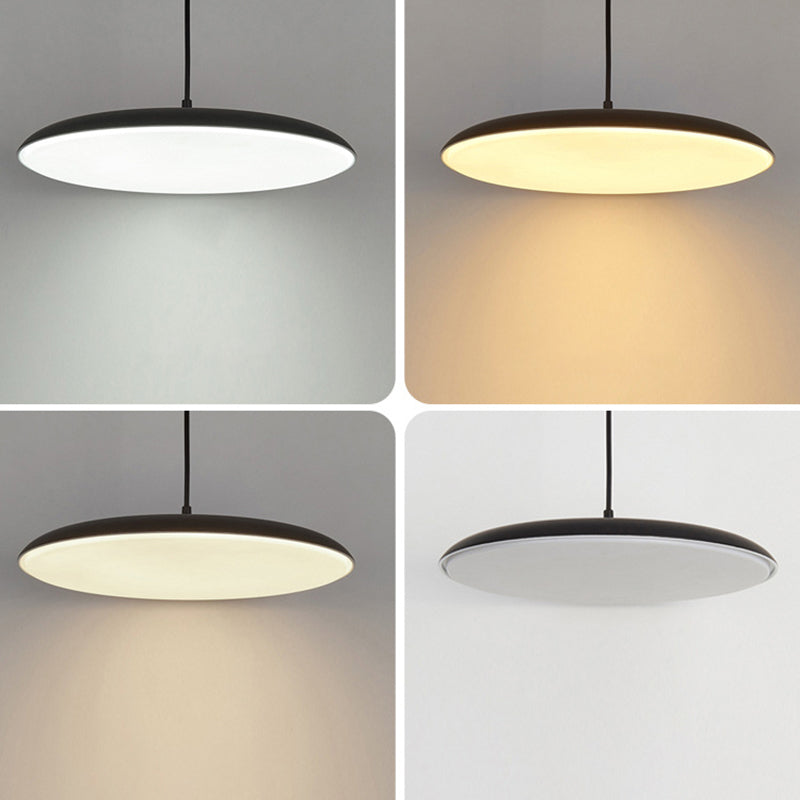 Sleek Round Led Pendant Metal Ceiling Hang Light With Acrylic Diffuser For Dining Room