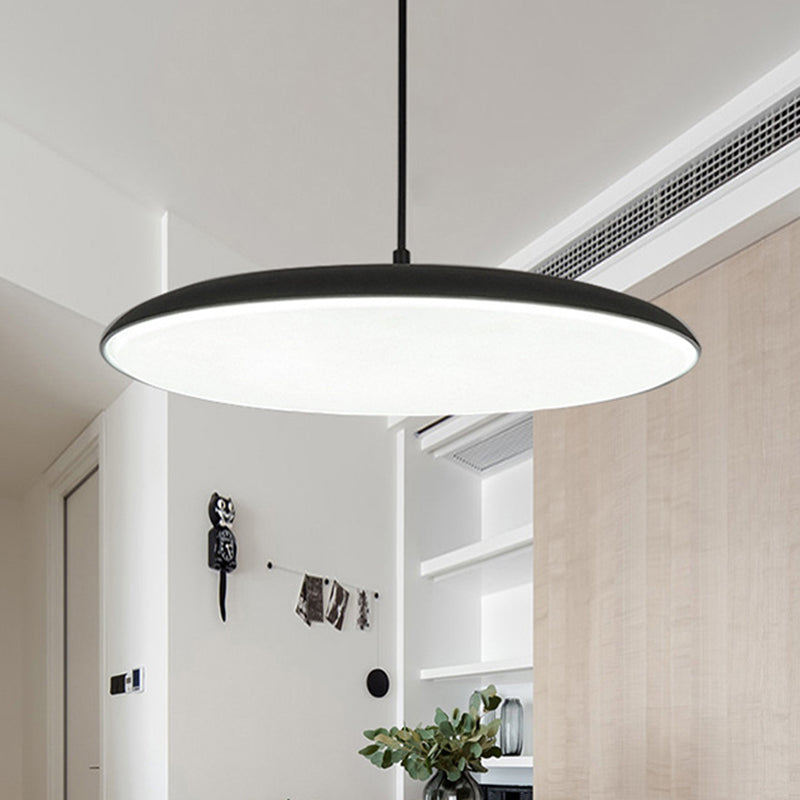 Sleek Round Led Pendant Metal Ceiling Hang Light With Acrylic Diffuser For Dining Room