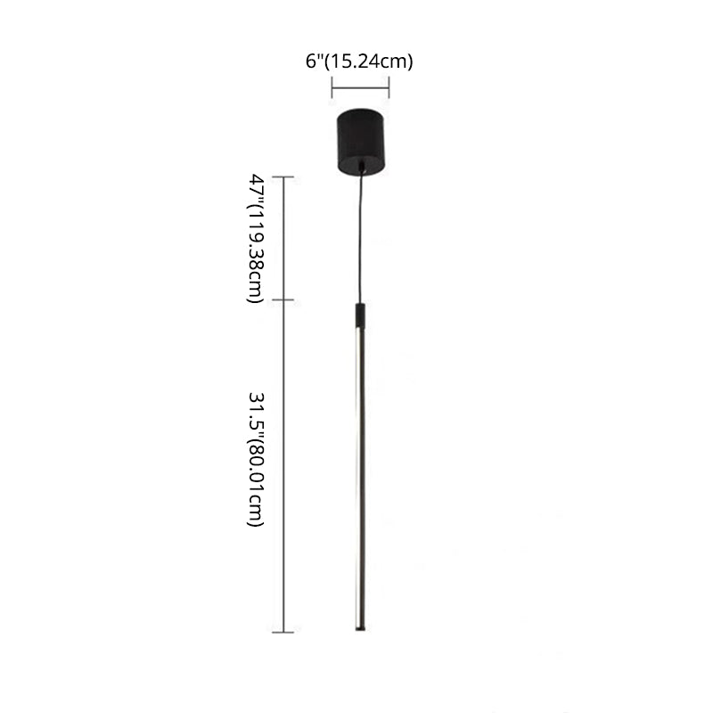 Black LED Stick Pendant: Bedroom Linear Suspension Lighting with Minimalist Metal Design