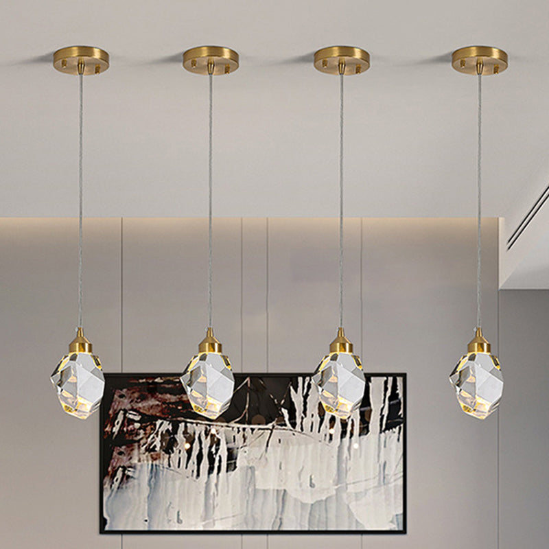 Led Crystal Stone Pendant Light - Simple Single-Light Clear Lamp For Dining Room