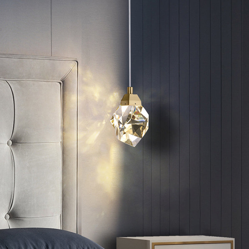 Clear Crystal LED Pendant Light for Dining Room - Elegant Stone Shape Design