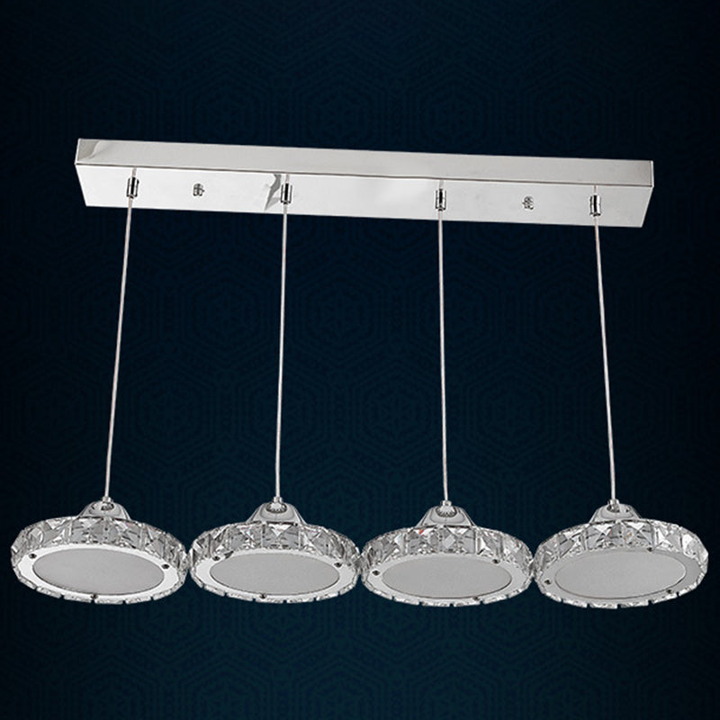 Modern Circular Led Crystal Pendant Light With Chrome Finish For Hanging Ceiling / White 23.5