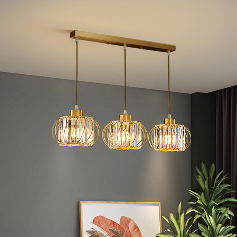 Modern Brass Globe Pendant Light with Crystal Hanging for Dining Area