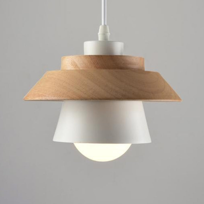Lampe à suspension Nordic Saucer Cup - Luminaire suspendu en métal et bois