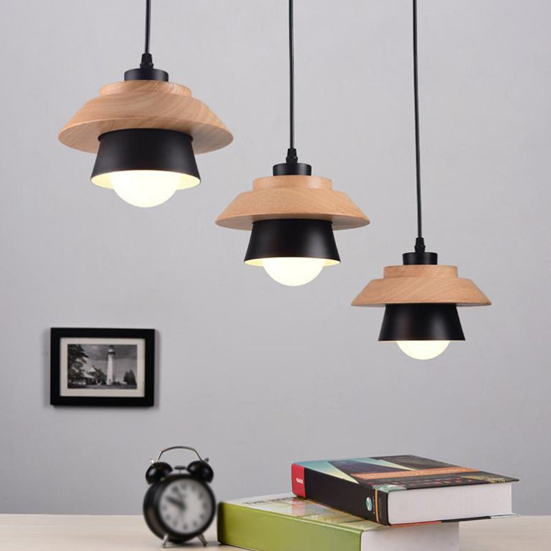 Lampe à suspension Nordic Saucer Cup - Luminaire suspendu en métal et bois