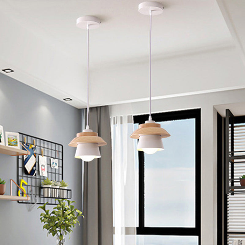 Lampe à suspension Nordic Saucer Cup - Luminaire suspendu en métal et bois