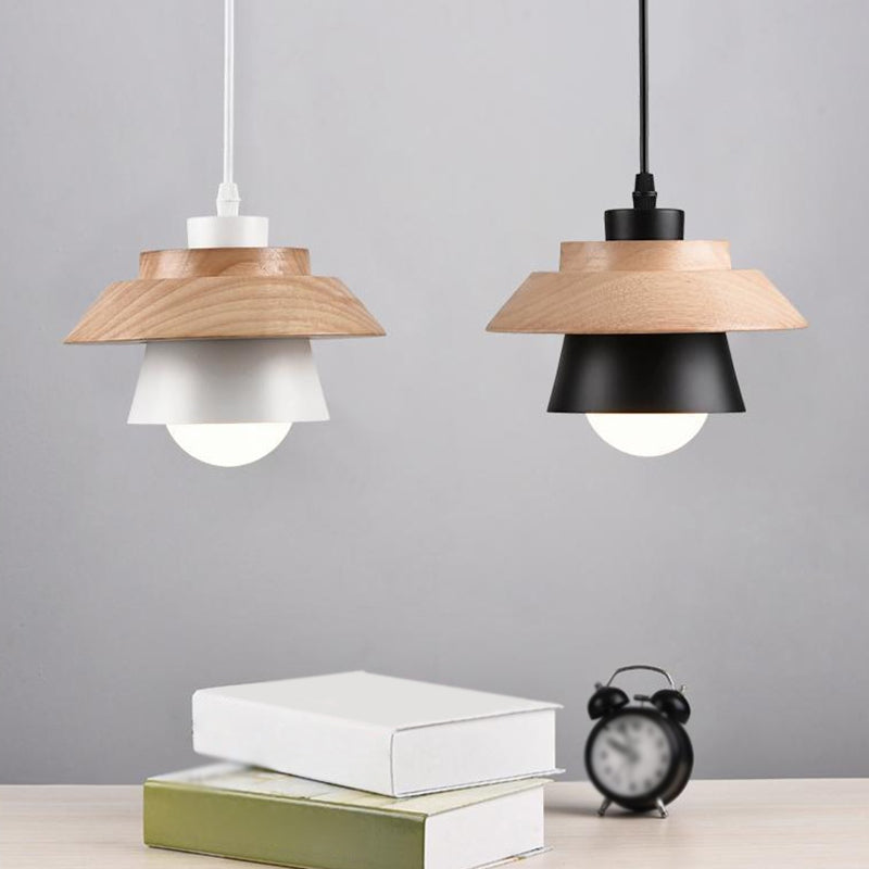 Lampe à suspension Nordic Saucer Cup - Luminaire suspendu en métal et bois