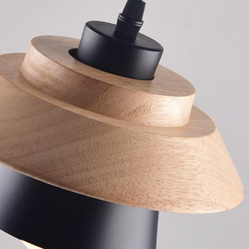 Lampe à suspension Nordic Saucer Cup - Luminaire suspendu en métal et bois