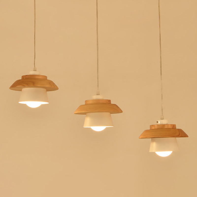 Lampe à suspension Nordic Saucer Cup - Luminaire suspendu en métal et bois
