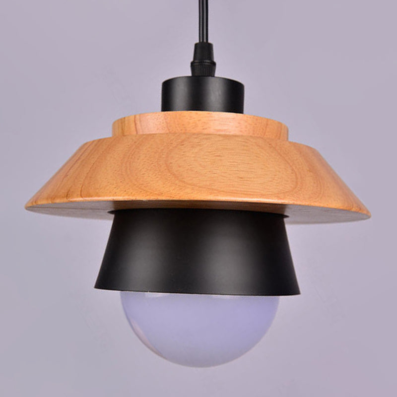 Lampe à suspension Nordic Saucer Cup - Luminaire suspendu en métal et bois