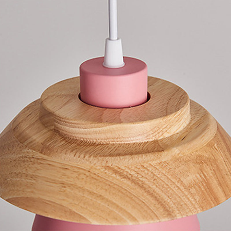 Lampe à suspension Nordic Saucer Cup - Luminaire suspendu en métal et bois