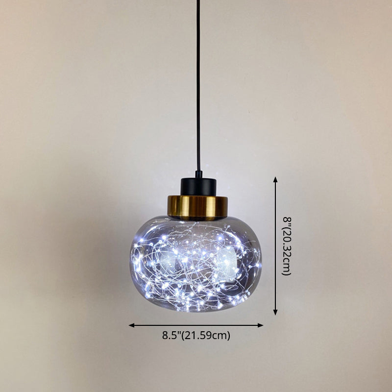 Modern Brass Finish Glass Jar Pendant Light With Led String - Ceiling Hang Lamp