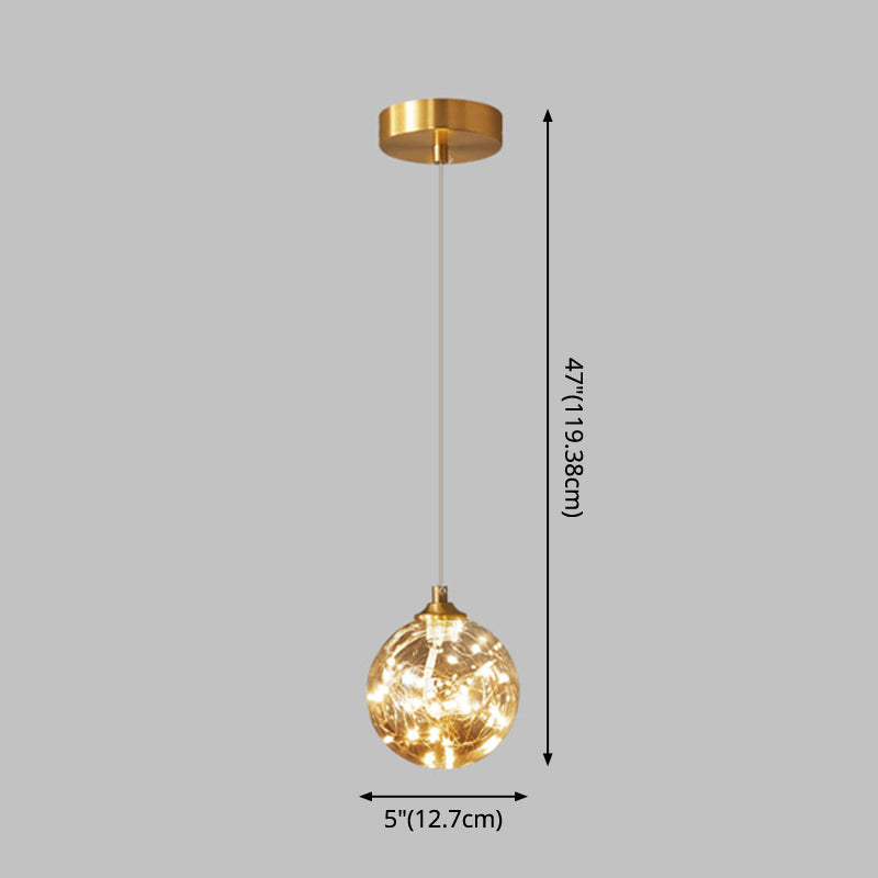 Lampe à suspension LED en verre ambré nordique avec finition en laiton et design étoilé pour chambre à coucher