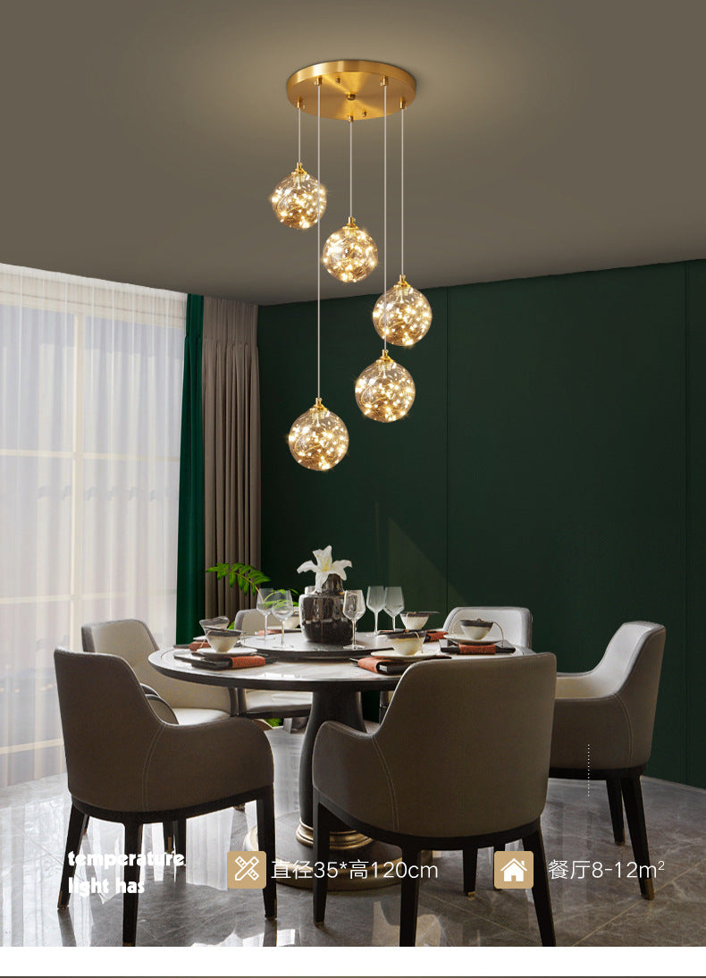 Lampe à suspension LED en verre ambré nordique avec finition en laiton et design étoilé pour chambre à coucher