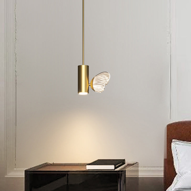 LED Brass Spotlight Pendant Light with Twig and Butterfly Design, Simple Style and Acrylic Shade