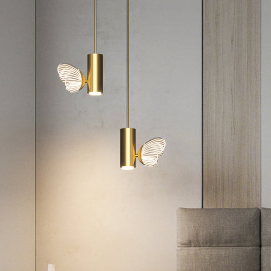 Led Brass Finish Spotlight Pendant Light With Acrylic Shade - Simple Style Twig & Butterfly Design