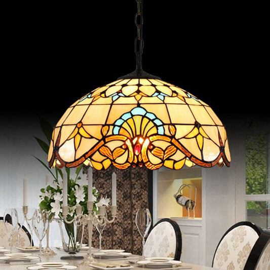 Suspension Tiffany à 1 ampoule en verre teinté beige – Éclairage de suspension élégant pour salle à manger