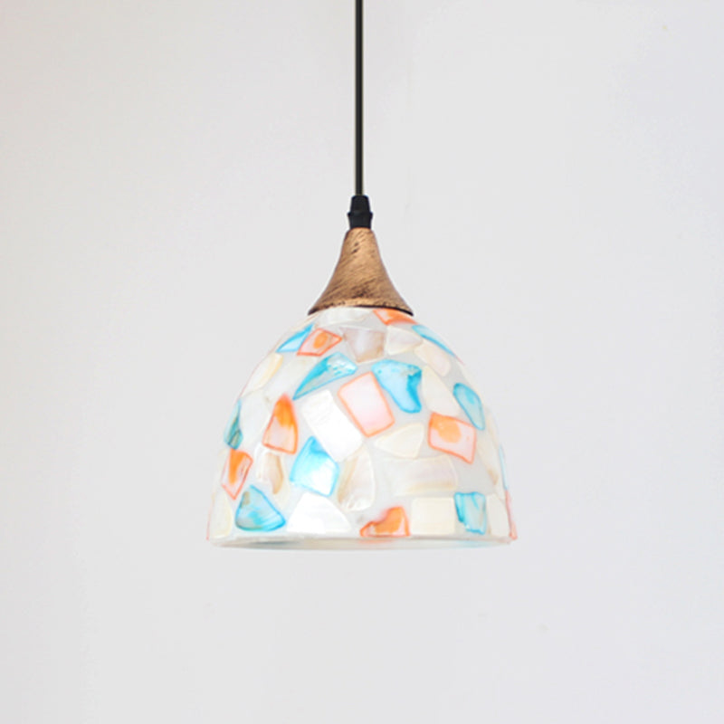 Mediterranean Beige Shell Mosaic Bell Hanging Lamp - Kitchen Pendant Lighting