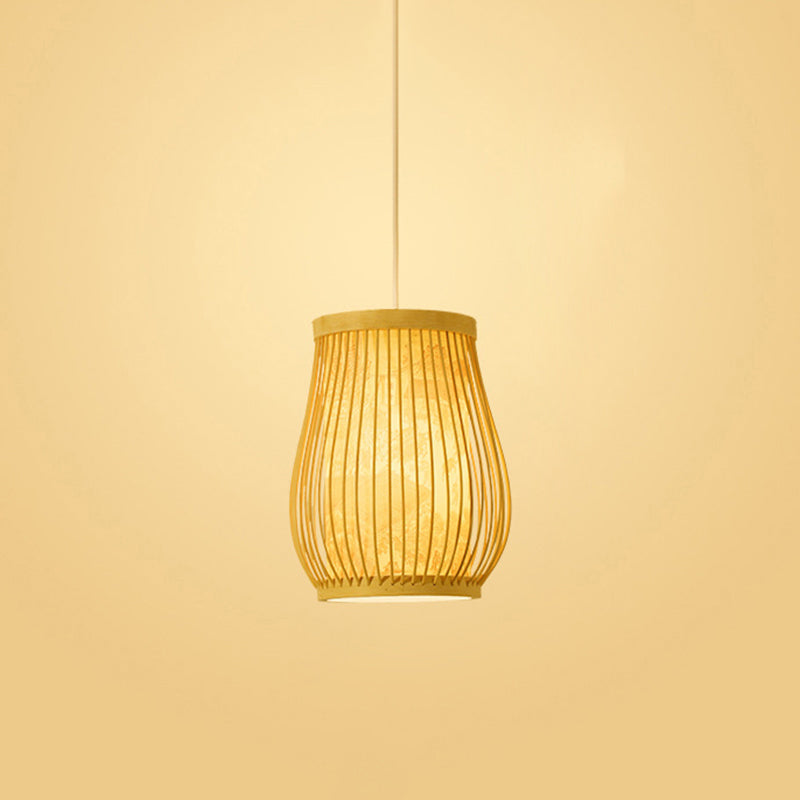 Bamboo Tea Room Ceiling Light With Chinoiserie Print Lampshade - Woven Hanging Fixture Beige / 8