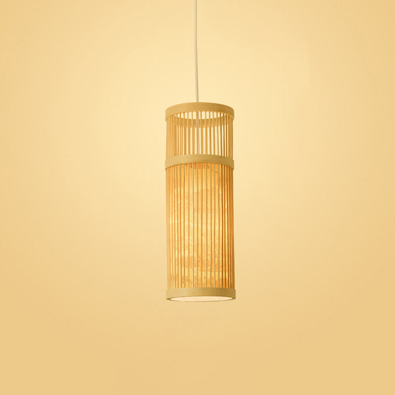 Bamboo Tea Room Ceiling Light With Chinoiserie Print Lampshade - Woven Hanging Fixture Beige / 5