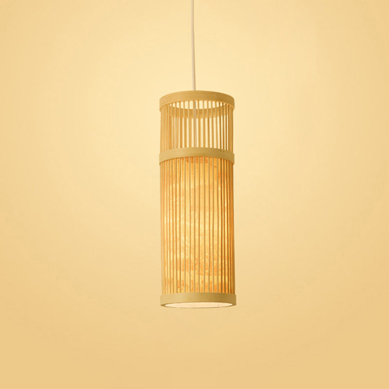 Bamboo Tea Room Ceiling Light With Chinoiserie Print Lampshade - Woven Hanging Fixture Beige / 10