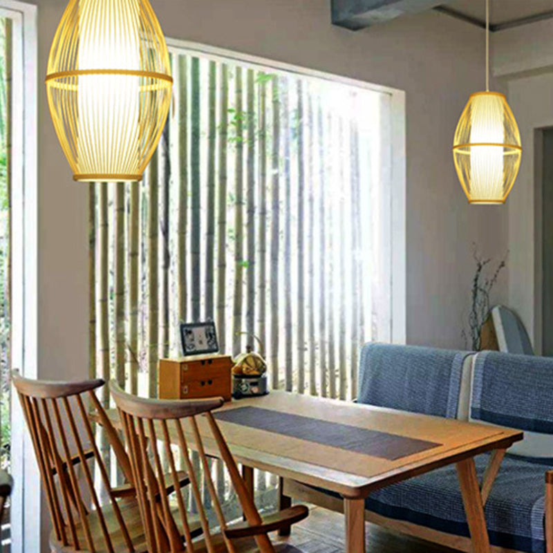 Oval Bamboo Pendant Ceiling Light - Simplicity And Elegance | Ideal For Restaurants Wood Finish 1