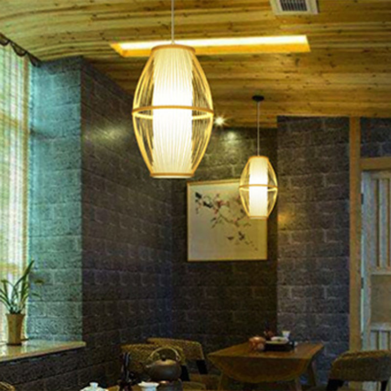 Oval Bamboo Pendant Ceiling Light - Simplicity And Elegance | Ideal For Restaurants Wood Finish 1
