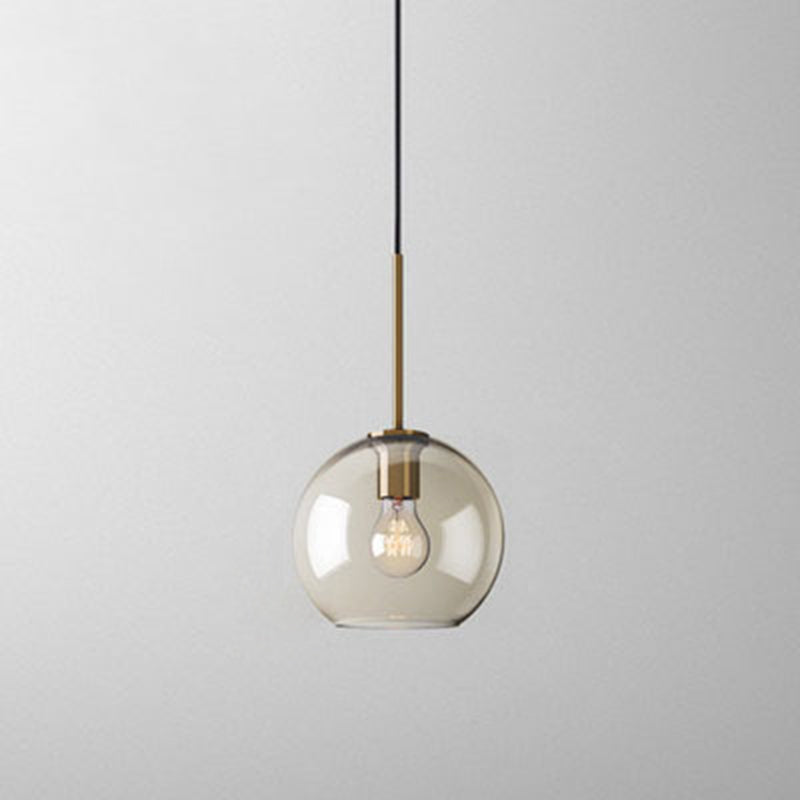 Lampe à suspension de café vintage avec abat-jour en verre géométrique en laiton - Lampe suspendue à 1 lumière