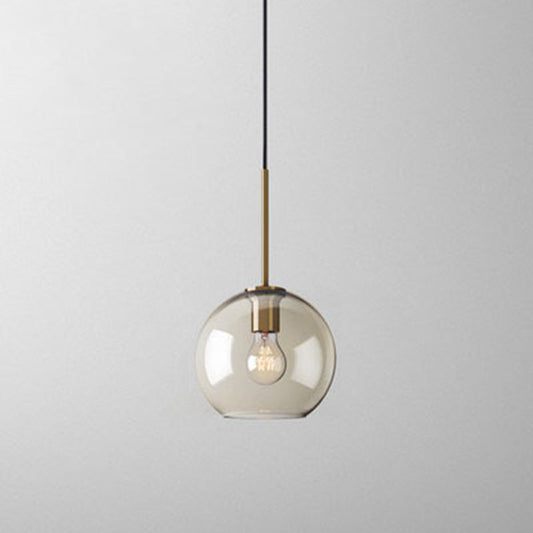 Lampe à suspension de café vintage avec abat-jour en verre géométrique en laiton - Lampe suspendue à 1 lumière