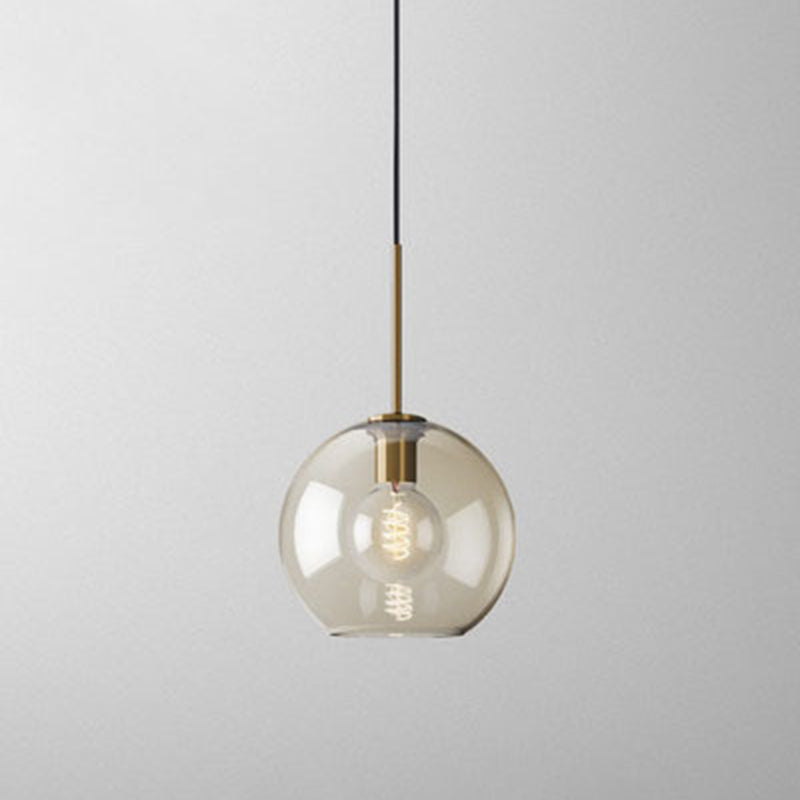 Lampe à suspension de café vintage avec abat-jour en verre géométrique en laiton - Lampe suspendue à 1 lumière