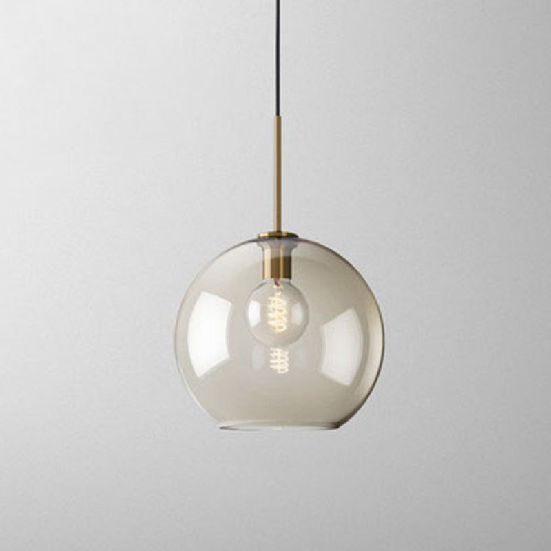Lampe à suspension de café vintage avec abat-jour en verre géométrique en laiton - Lampe suspendue à 1 lumière