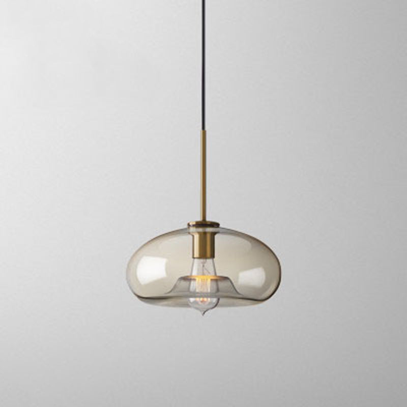 Lampe à suspension de café vintage avec abat-jour en verre géométrique en laiton - Lampe suspendue à 1 lumière