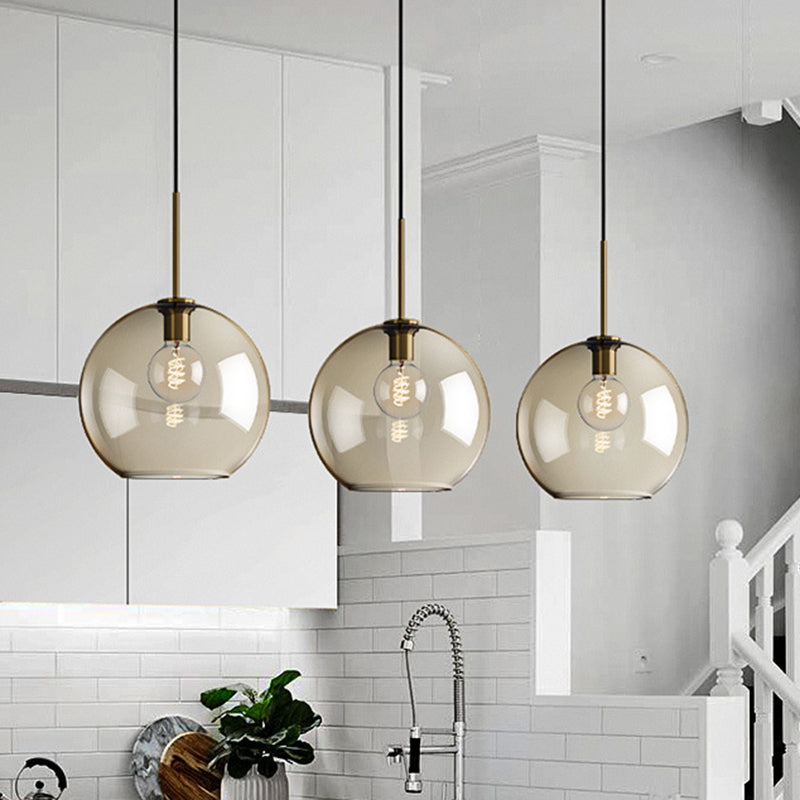Lampe à suspension de café vintage avec abat-jour en verre géométrique en laiton - Lampe suspendue à 1 lumière