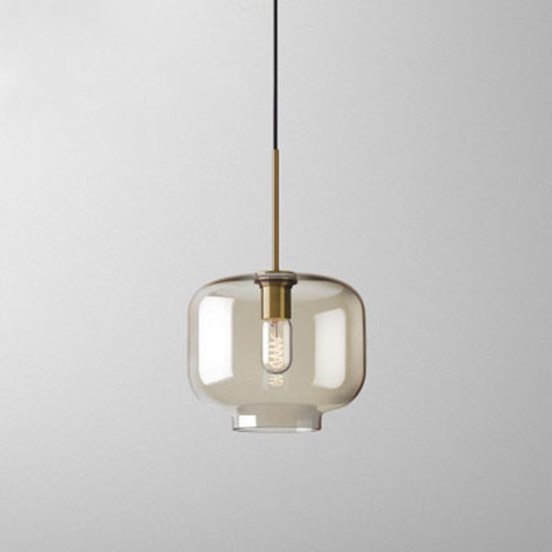 Lampe à suspension de café vintage avec abat-jour en verre géométrique en laiton - Lampe suspendue à 1 lumière