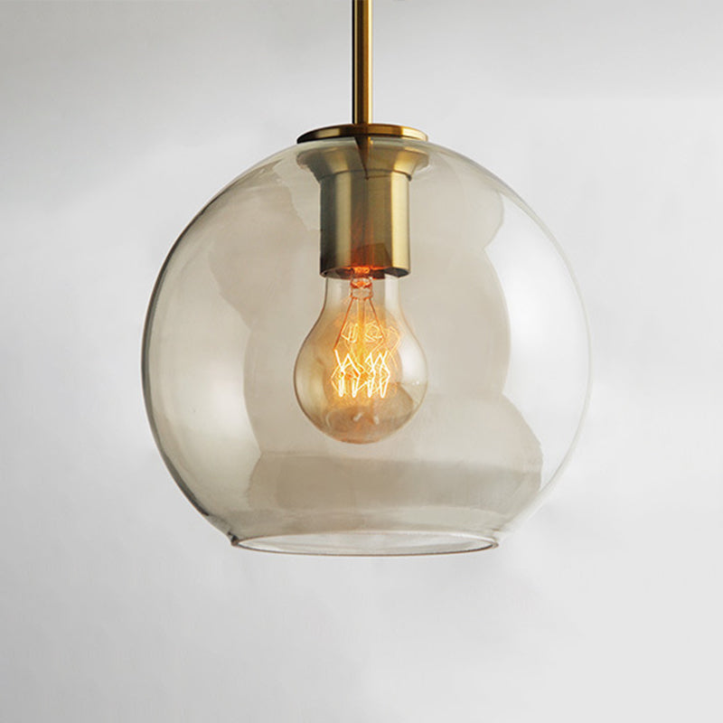 Lampe à suspension de café vintage avec abat-jour en verre géométrique en laiton - Lampe suspendue à 1 lumière
