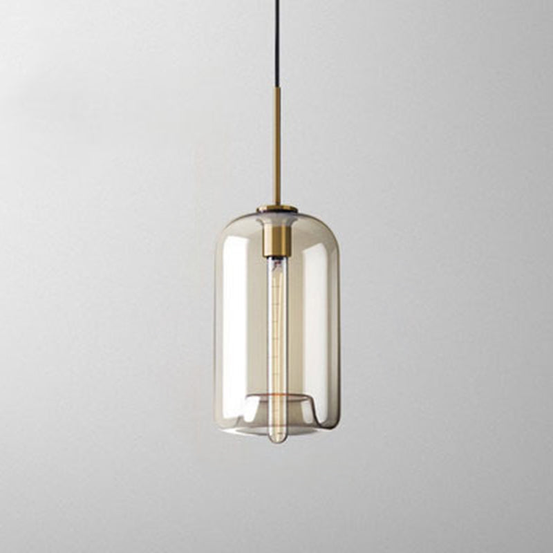 Lampe à suspension de café vintage avec abat-jour en verre géométrique en laiton - Lampe suspendue à 1 lumière