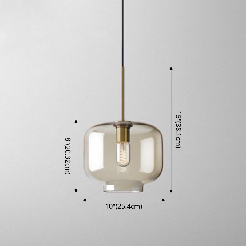 Lampe à suspension de café vintage avec abat-jour en verre géométrique en laiton - Lampe suspendue à 1 lumière
