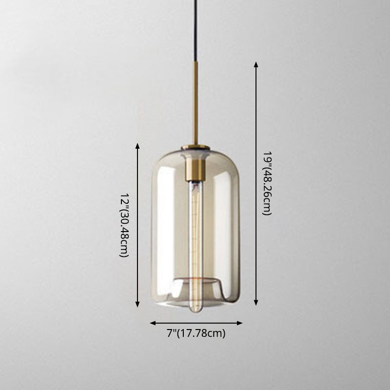Lampe à suspension de café vintage avec abat-jour en verre géométrique en laiton - Lampe suspendue à 1 lumière