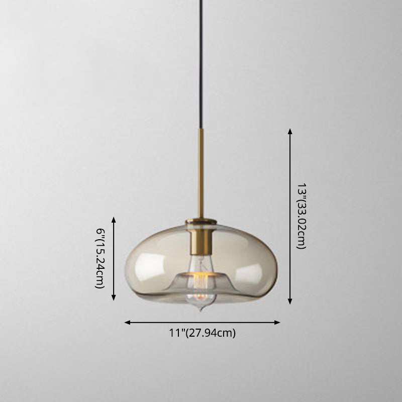Lampe à suspension de café vintage avec abat-jour en verre géométrique en laiton - Lampe suspendue à 1 lumière